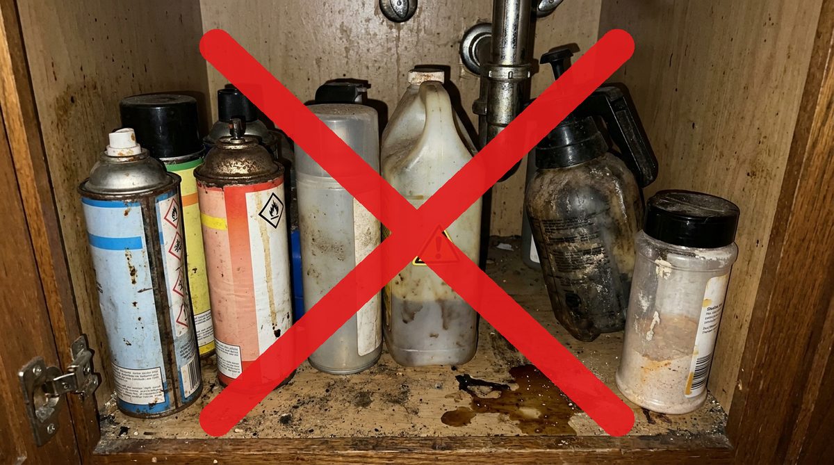 Typical harsh chemical bug sprays crossed out
