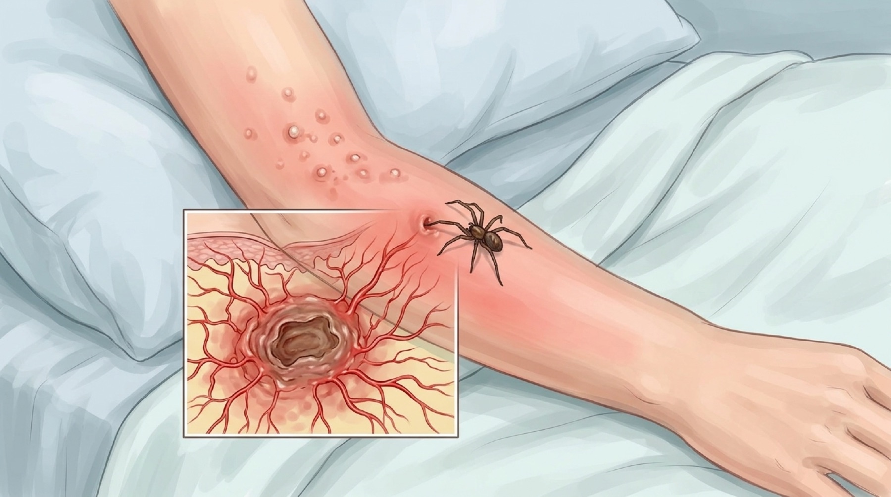 illustration of a spider-bite reaction on skin