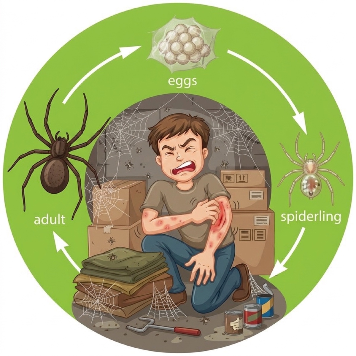 the spider life cycle: eggs, spiderlings, adults