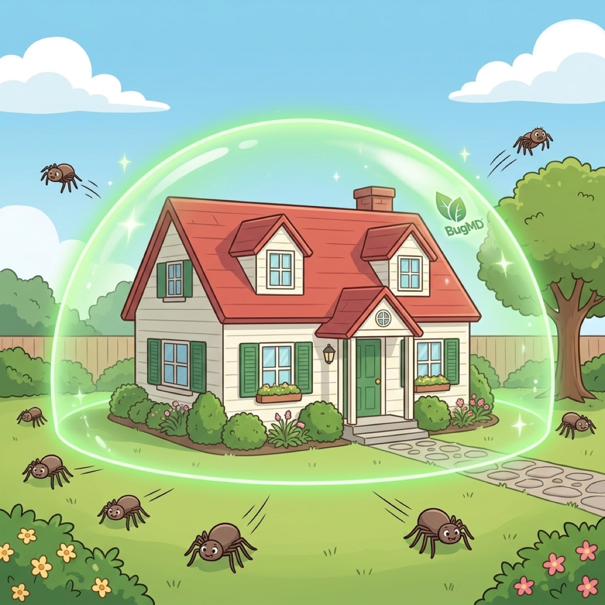 a home protected by a BugMD forcefield as spiders flee